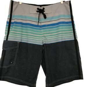 Mossimo Blue Striped Colorblock Swim Drawstring Surf Board Shorts Men's Size 32